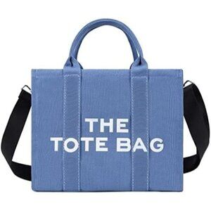 Women Blue Personalized Canvas Crossbody Tote Bags with Zipper Mini Top-Handle